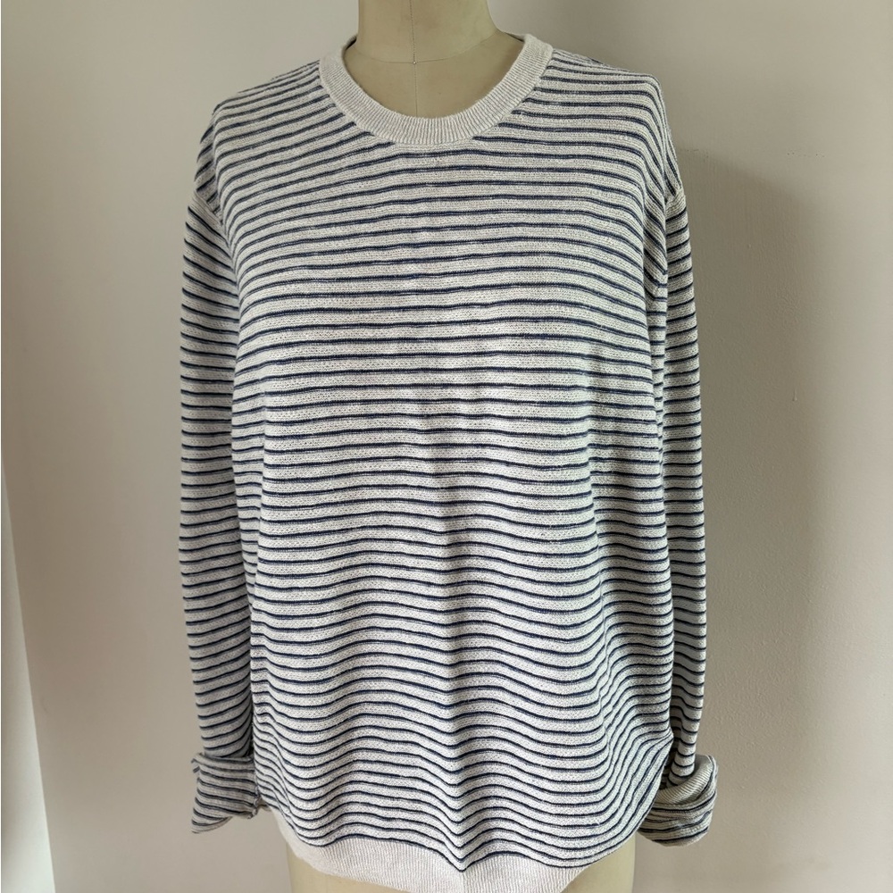 Nordstrom blue striped linen crewneck sweater loose knit